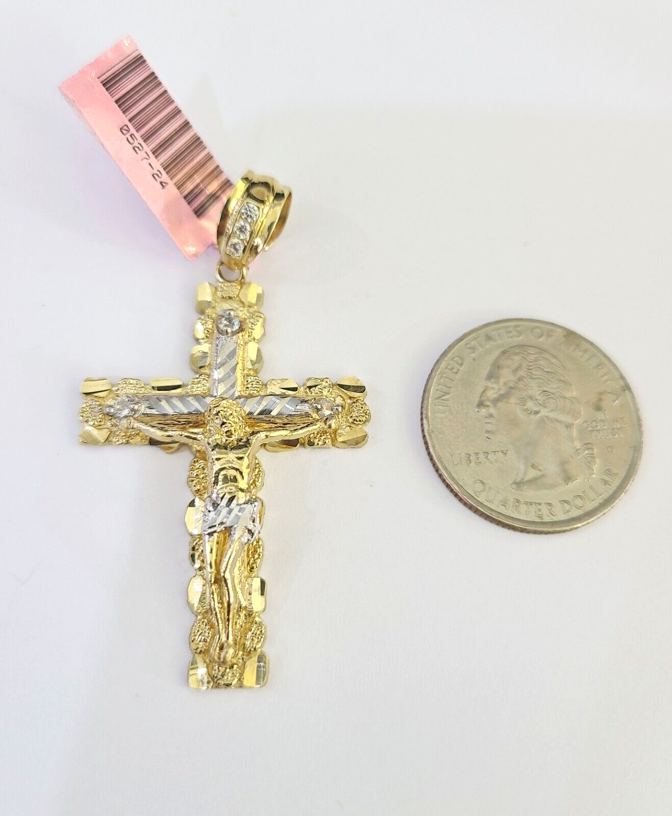 Real 14k Solid Rope Chain Jesus Nugget Cross Charm Set 3mm 18"-26" Necklace Gold